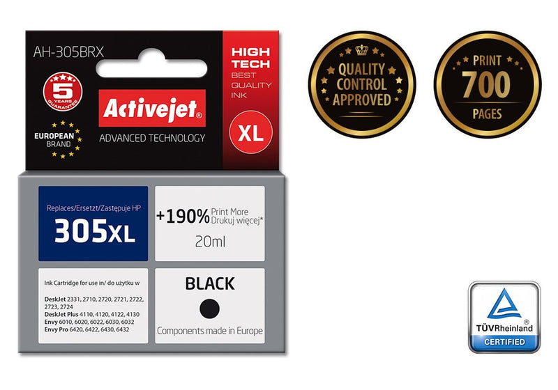 Activejet AH-305BRX Tinte (Ersatz für HP 305 XL 3YM62AE; Premium; 20 ml; schwarz)