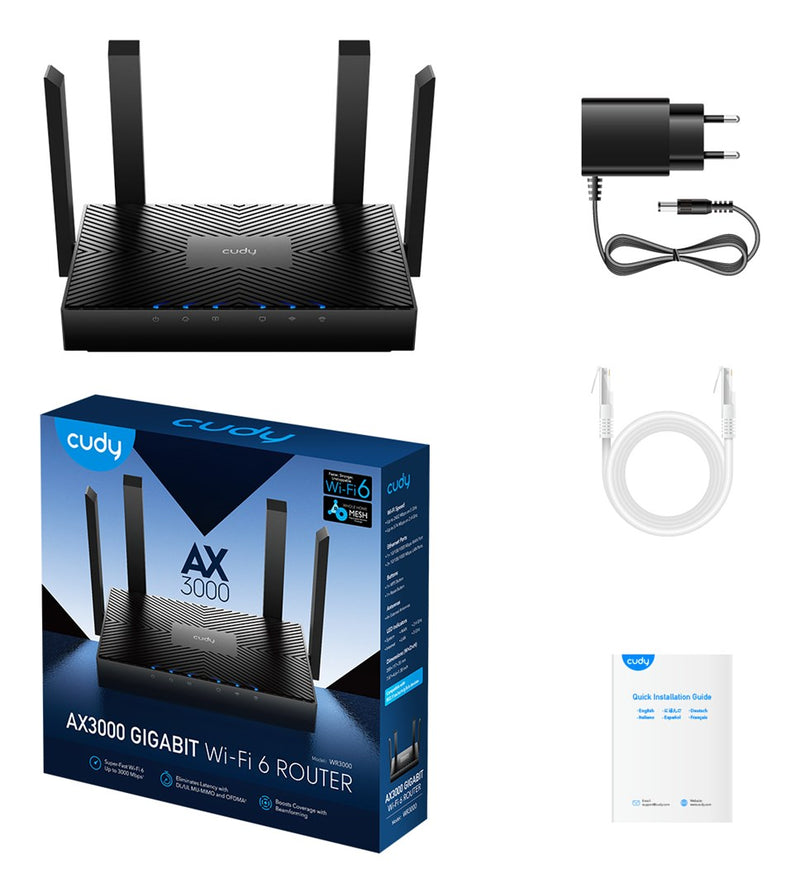 Cudy WR3000 WLAN Router Gigabit Ethernet Dualband (2,4 GHz / 5 GHz) Schwarz