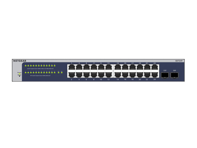 NETGEAR GS724T - Version 6 - switch - L3 Lite - smart - 24 x 10/100/1000 + 2 x SFP - desktop, rack-mountable