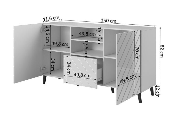 Kommode ABETO 150x42x82 weiß Hochglanz