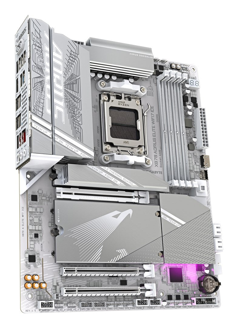 GIGABYTE X870 AORUS ELITE WIFI7 ICE Motherboard - Supports AMD Ryzen 9000 CPUs, 16+2+2 Phases Digital VRM, up to 8200MHz DDR5 (OC), 3xPCIe 5.0 + 1xPCI
