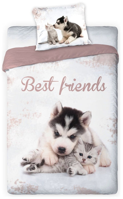 Youth bedding 02 BEST FRIENDS DOG AND CAT set 140x200cm + pillow 70x90cm