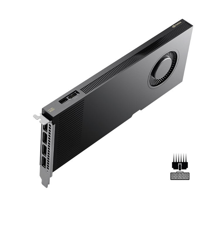 PNY RTX PRO 4000 Blackwell, 24 GB GDDR7 ECC 192-bit, 140W, PCI Express 5.0 x16, 4 x Display Port 2.1, ATX bracket, 1x CEM5 16-pin power supply cable,
