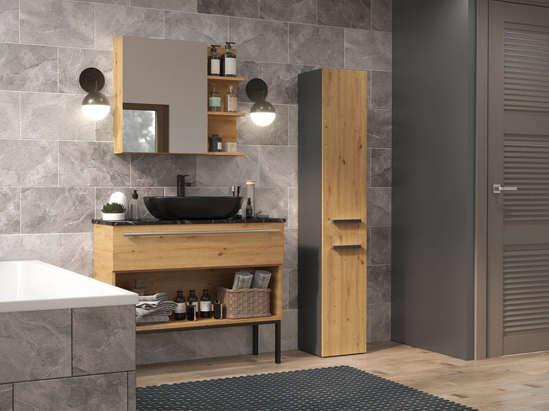 Meuble de rangement pour salle de bain Topeshop NEL IV ANT/ART Graphite, Chêne