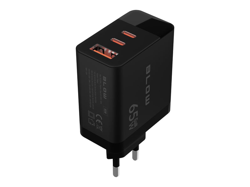 LCD wall charger USB socket + USB-Cx2 PD 65W GAN black wattmeter