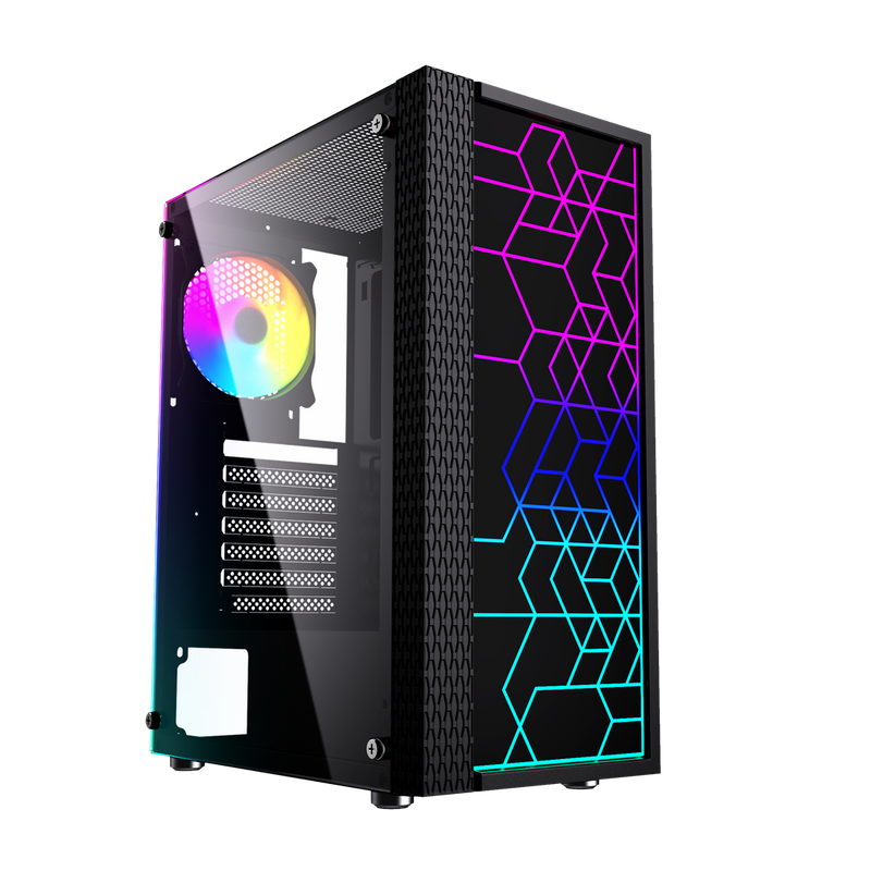 Boîtier PC Gembird Fornax 2500 ARGB Gaming ATX, Midi Tour, rétroéclairé, Noir