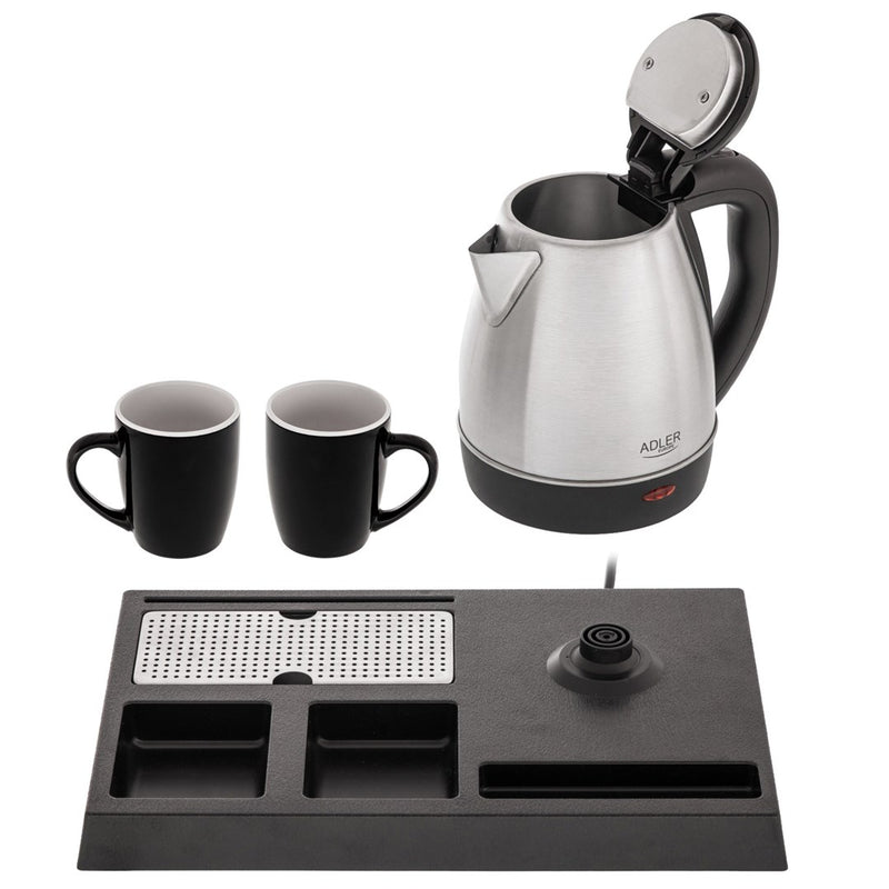 Adler AD 1354 Hotel kettle stainless steel 1.2 L + tray with cups black, steel