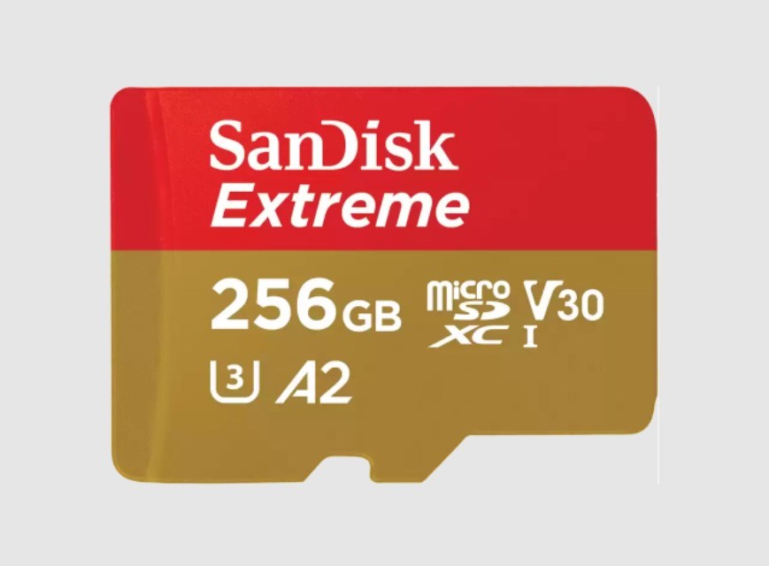SanDisk Extreme - Flash memory card (microSDXC to SD adapter included) - 256 GB - A2 / Video Class V30 / UHS-I U3 / Class10 - microSDXC UHS-I