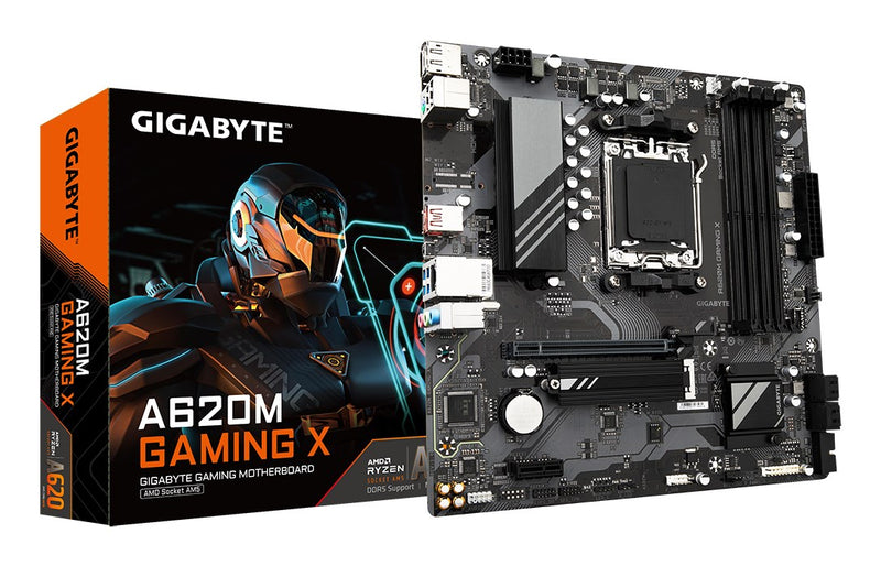 GIGABYTE A620M GAMING X Motherboard - Supports AMD Ryzen 8000 CPUs, 8+2+1 Phases Digital VRM, up to 8000MHz DDR5 (OC), 1xPCIe 4.0 M.2, GbE LAN, USB 3.