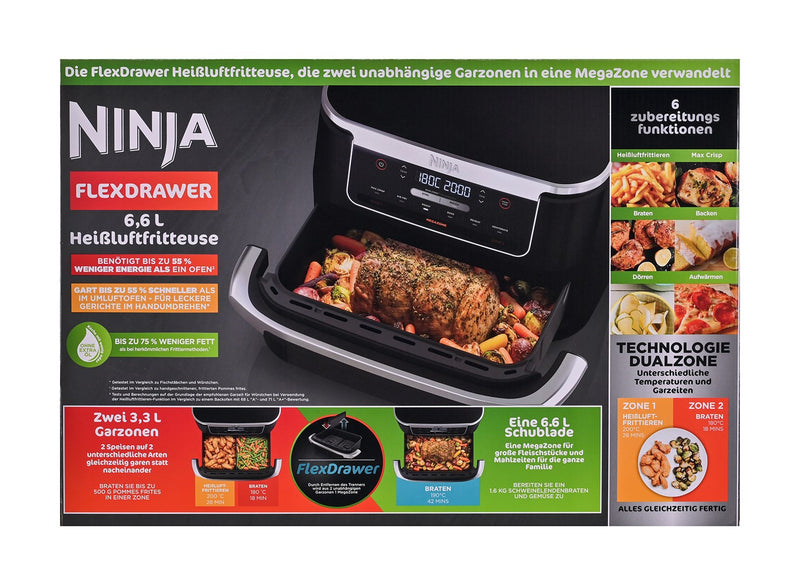 Ninja AF550EU fryer Double 6.6 L Stand-alone 2470 W Hot air fryer Black, Silver