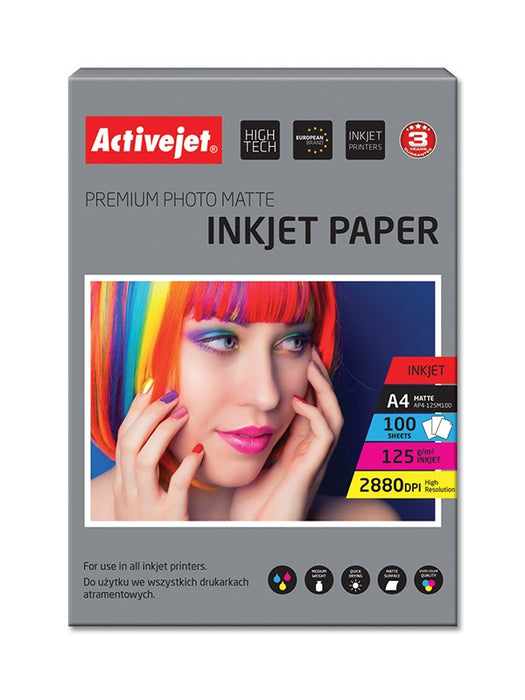 Activejet AP4-125M100 matt photo paper for ink printers; A4; 100 pcs