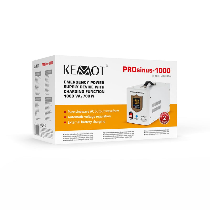 KEMOT PROsinus-1000 emergency power supply unit – a pure sine wave inverter with a 12V charging function, 230V, 1000VA/700W
