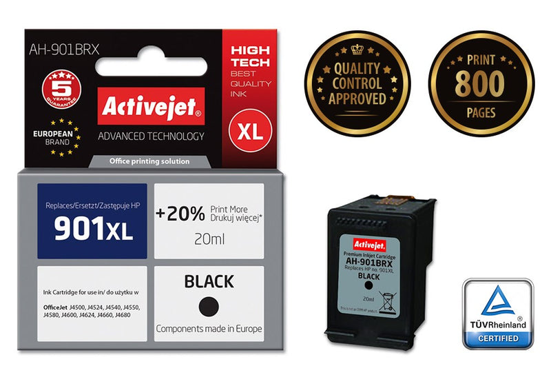Activejet AH-901BRX Tinte (ersetzt HP 901XL CC654AE; Premium; 20 ml; schwarz)
