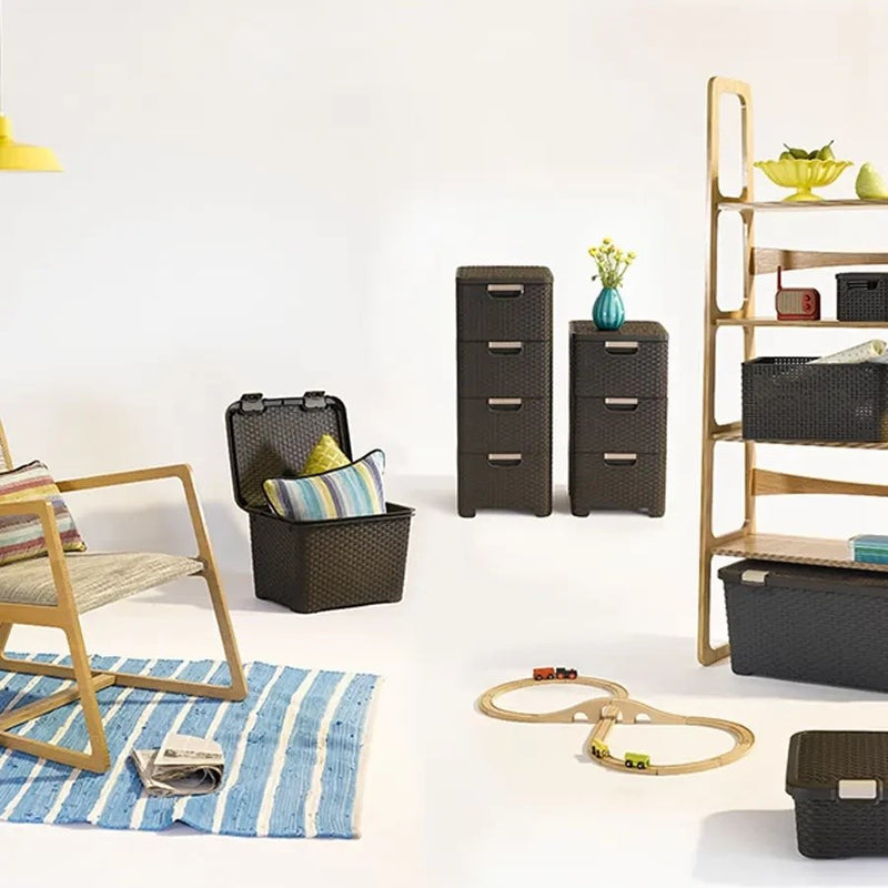 CURVER Rattan 209907 Storage Unit with 4 × 14 L Drawers, Cream