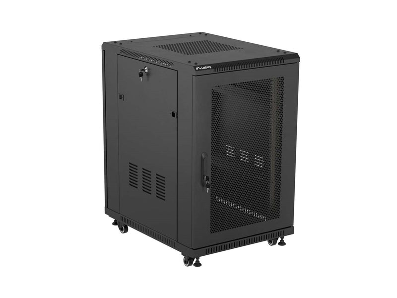 19" 18U 600 × 800 BLACK FLOOR-STANDING RACK CABINET WITH PERFORATED DOOR, LANBERG (FLAT PACK)