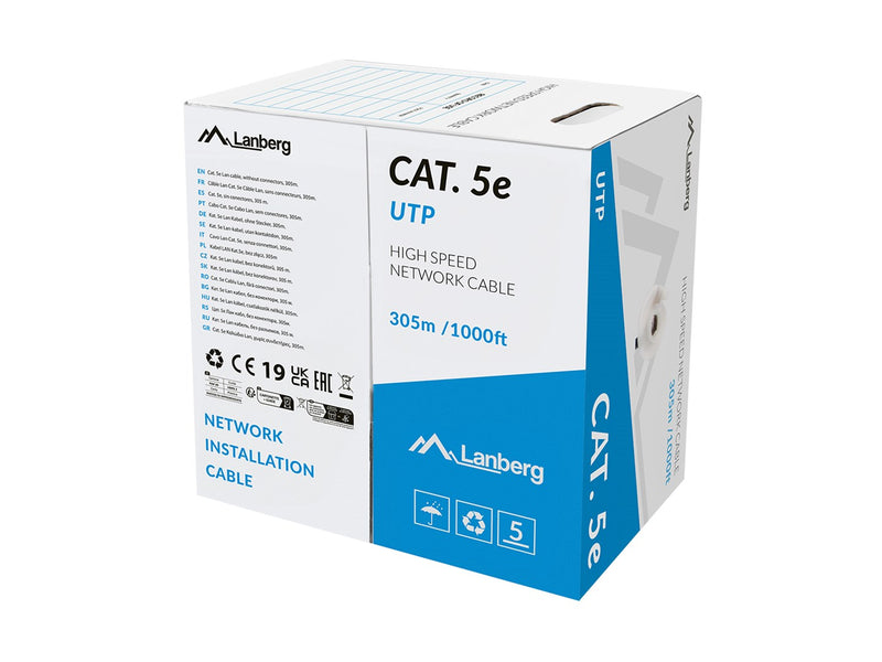 LANBERG LAN CABLE UTP CAT.5E 305M SOLID CU LSZH GREY CPR + FLUKE PASSED