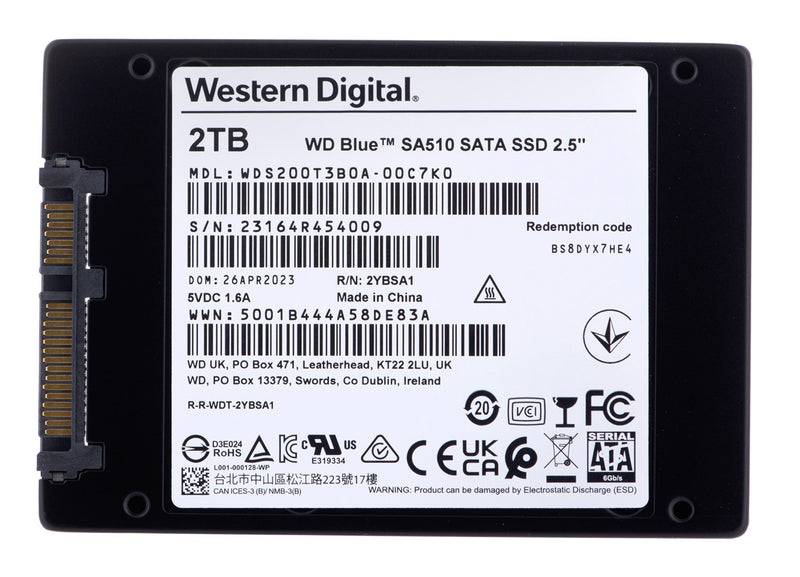 WD Blue SA510 WDS200T3B0A-00C7K0 - SSD - 2 TB - internal - 2.5" - SATA 6Gb/s