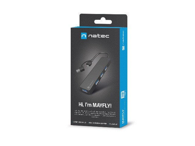NATEC HUB USB-C 3.0 MAYFLY 4-PORTS + USB-A ADAPTER