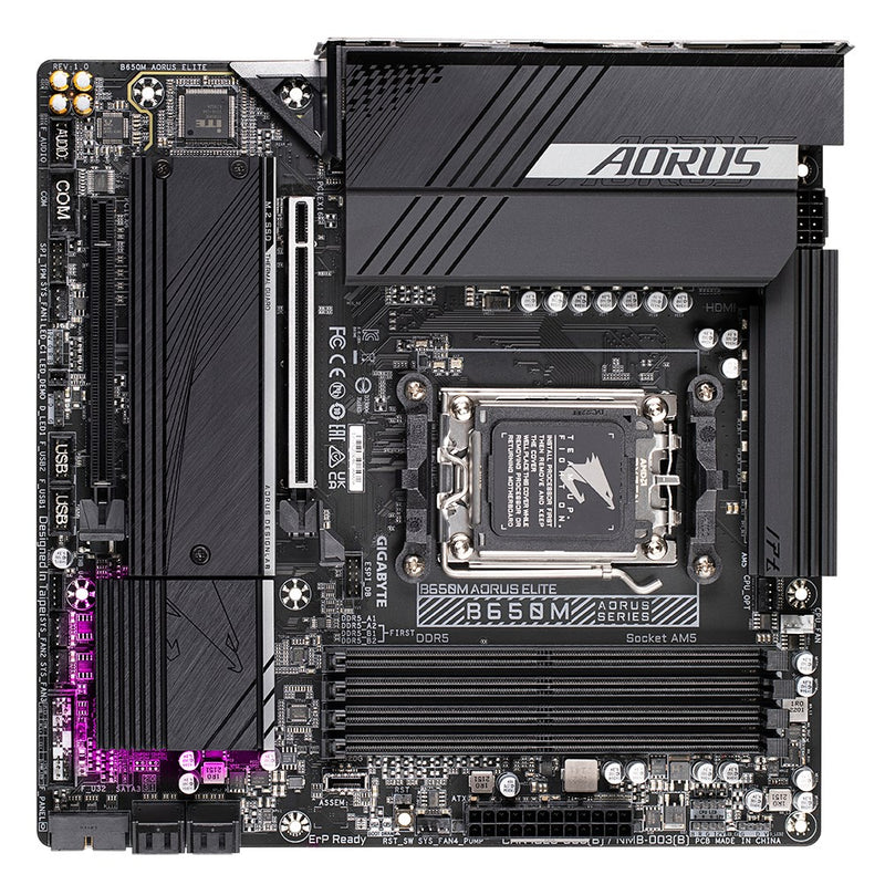GIGABYTE B650M AORUS ELITE Motherboard - AMD Ryzen 9000 CPUs, 12+2+2 Phases VRM, up to 8000MHz DDR5, 1xPCIe 5.0 + 1xPCIe 4.0 M.2, 2.5GbE LAN, USB 3.2