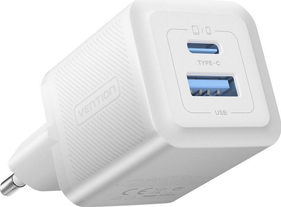 Vention 30W - charger with GaN technology, 1x USB-A, 1x USB-C (white)