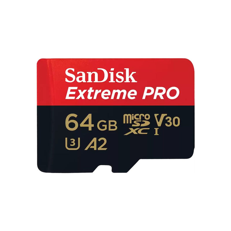 SanDisk Extreme PRO - Flash memory card (microSDXC to SD adapter included) - 64 GB - A2 / Video Class V30 / UHS-I U3 / Class10 - microSDXC UHS-I