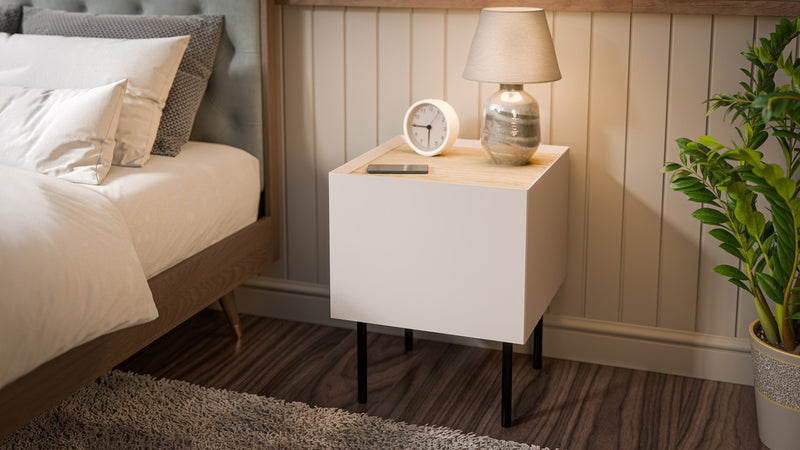 Cama Bedside table, 2 pcs, FELLINI, 40x41x60, cashmere + oiled oak top