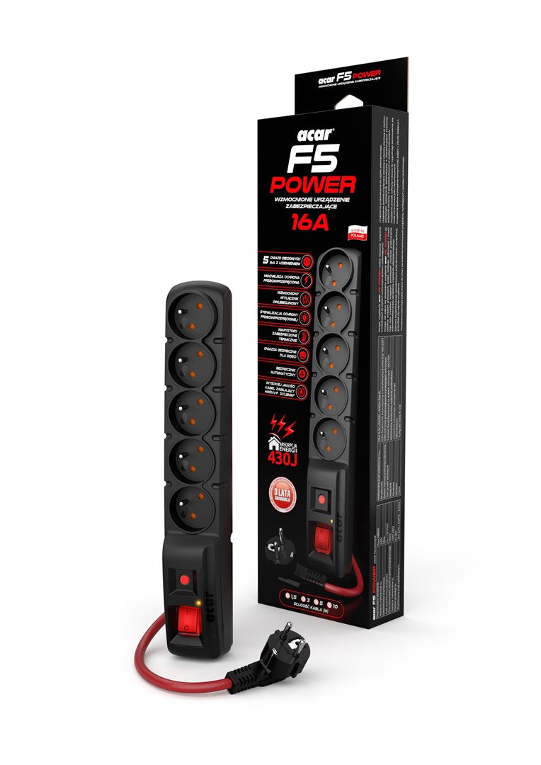 ACAR F5 POWER Black 5 AC outlet(s) 230 V 3 m