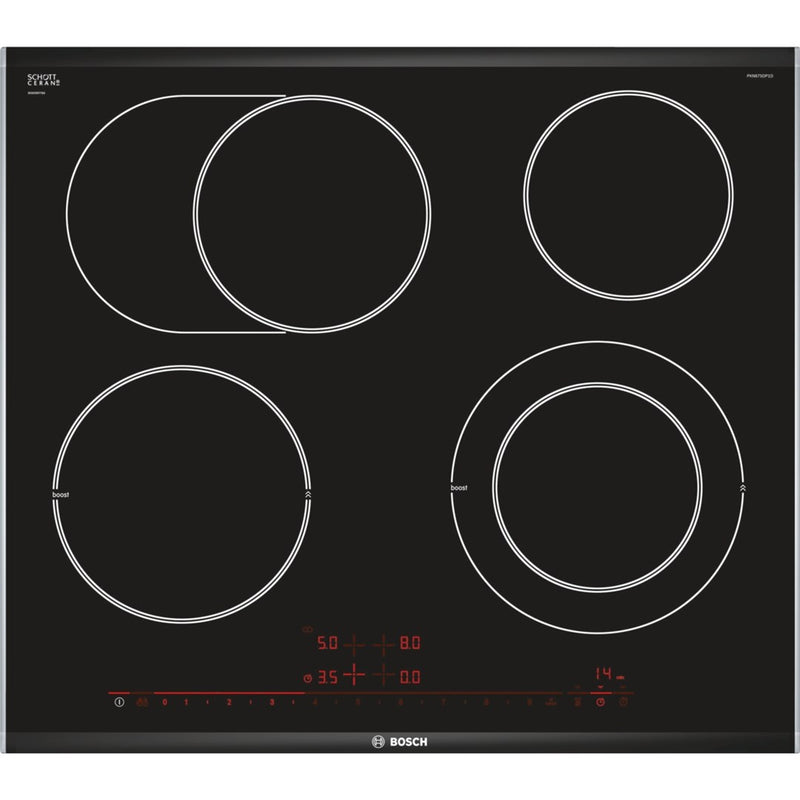 Table de cuisson Bosch Serie 8 PKN675DP1D Noir, Acier inoxydable Intégré Céramique 4 zone(s)