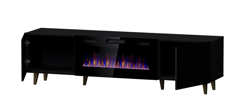 TV-Schrank PAFOS EF mit Elektrokamin 180x42x49 schwarz matt