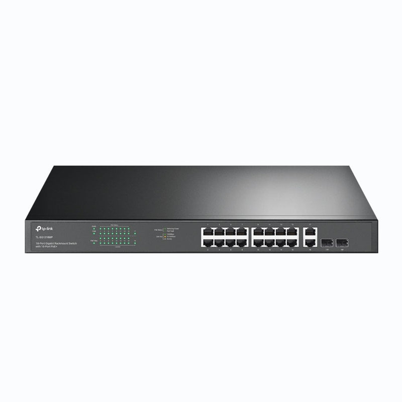 TP-Link JetStream TL-SG1218MP - V1 - Switch - 16 x 10/100/1000 (PoE+) + 2 x 10/100/1000 + 2 x Combo-Gigabit-SFP - Rack-montierbar - PoE+ (250 W)