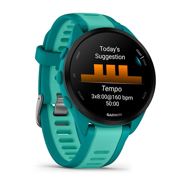 Garmin Forerunner 165 Music 3,05 cm (1,2") AMOLED 43 mm numérique 390 x 390 pixels écran tactile turquoise GPS (satellite)