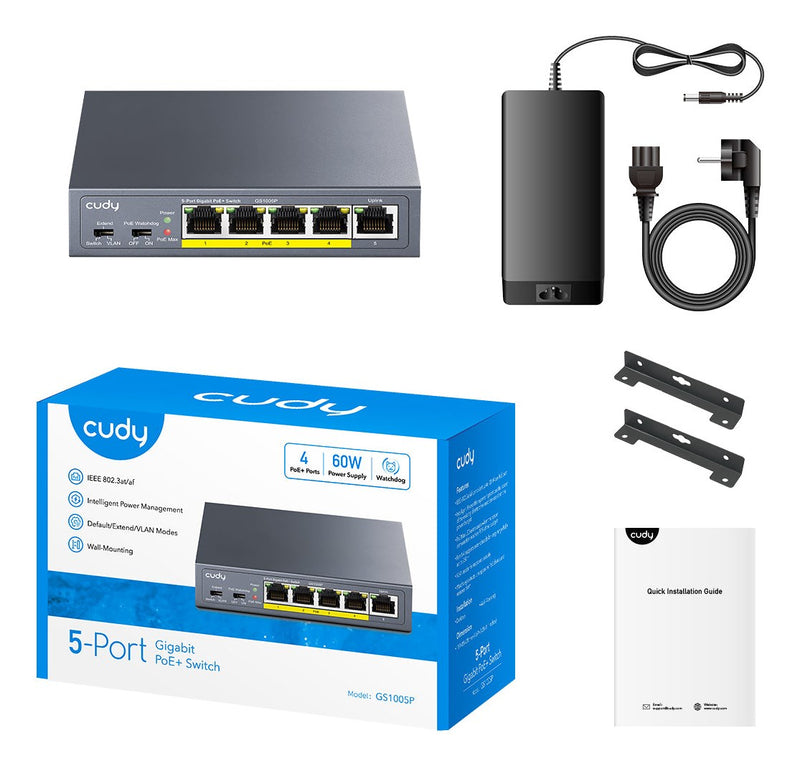 Cudy GS1005P network switch Unmanaged Gigabit Ethernet (10/100/1000) Power over Ethernet (PoE) Grey