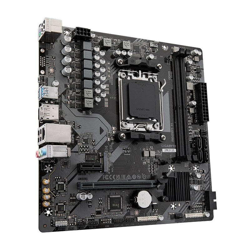GIGABYTE A620M H Motherboard - Supports AMD Ryzen 8000 CPUs, 5+2+2 Phases Digital VRM, up to 7200MHz DDR5 (OC), 1xPCIe 4.0 M.2, GbE LAN, USB 3.2 Gen 1