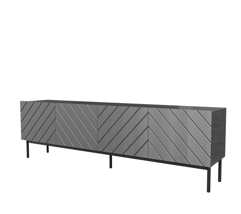 ABETO RTV cabinet on black steel frame 200x42x60 graphite/glossy graphite