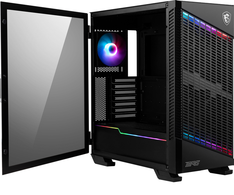 MSI MPG VELOX 100P AIRFLOW Mid Tower Gaming Computer Case 'Black, 3x 120mm Fan + 1x 120mm ARGB Fan, ARGB light strip, USB Type-C, 1x Tempered Glass, C