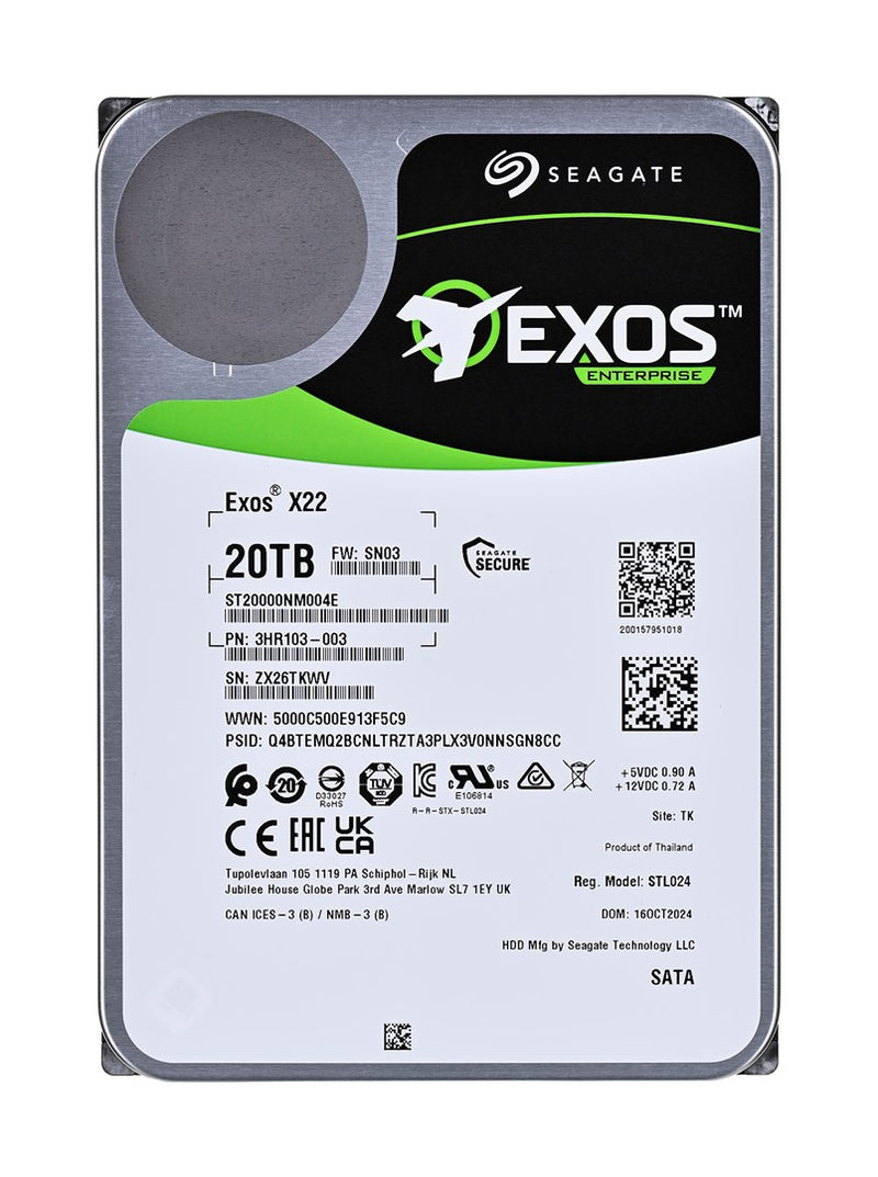 Seagate Exos X22 ST20000NM004E internal hard drive 20 TB 7200 RPM 512 MB 3.5" Serial ATA III