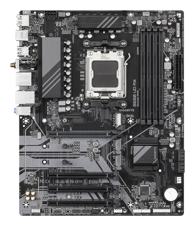 GIGABYTE B650 UD AX Motherboard - AMD Ryzen 9000 Series CPUs, 6+2+2 Phases VRM, up to 7600MHz DDR5 (OC), 1xPCIe 5.0 + 2xPCIe 4.0 M.2, GbE LAN, WIFI 6,