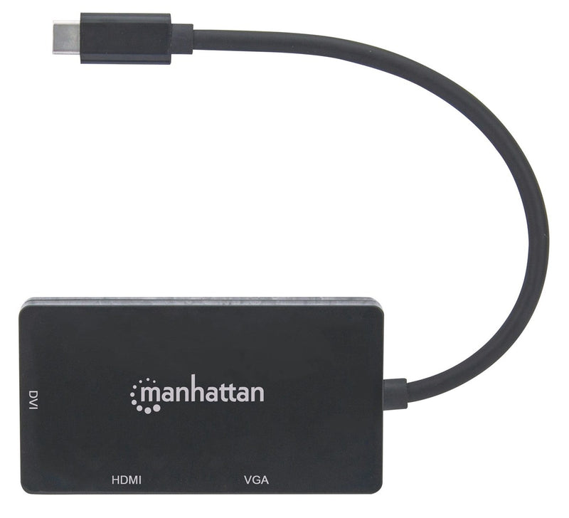 Manhattan USB-C Dock/Hub, Ports (x3): DVI-I, HDMI and VGA Ports, Note: Only One Port can be used at a time, External Power Supply Not Needed, Universa