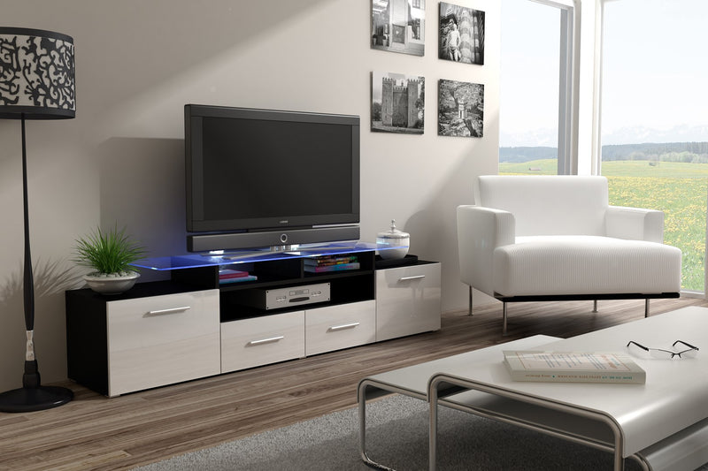 Meuble TV Cama EVORA 200 noir/blanc brillant