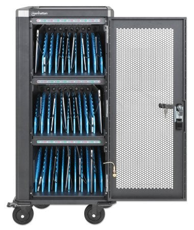 Manhattan iPad to 13", MacBook Air to 13" & Chromebook 14" 30-bay Charging Trolley/Cart via USB-C (30W), Also other tablets/smartphones (with device t