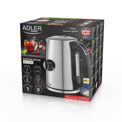 Adler AD 1340 Wasserkocher 1,7 L 2200 W Schwarz, Silber