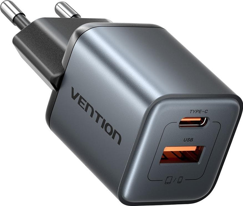 Vention 30W - charger with GaN technology, 1x USB-A, 1x USB-C (black)