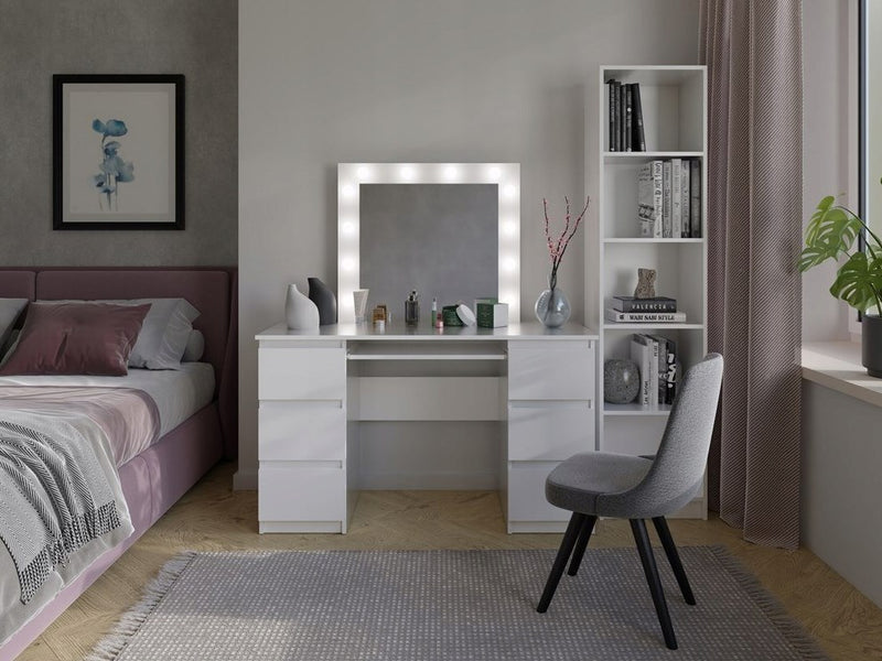 Ensemble de bureau KUBA, blanc mat + miroir MARINA