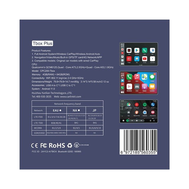 CARLINKIT Adapter Wireless AI Box with Android 13 - 8GB+128GB for original car radios with CarPlay blue