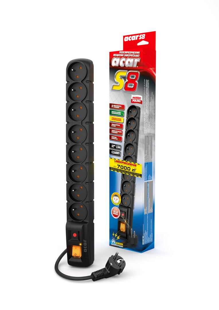 ACAR S8 Black 8 AC outlet(s) 230 V 3m