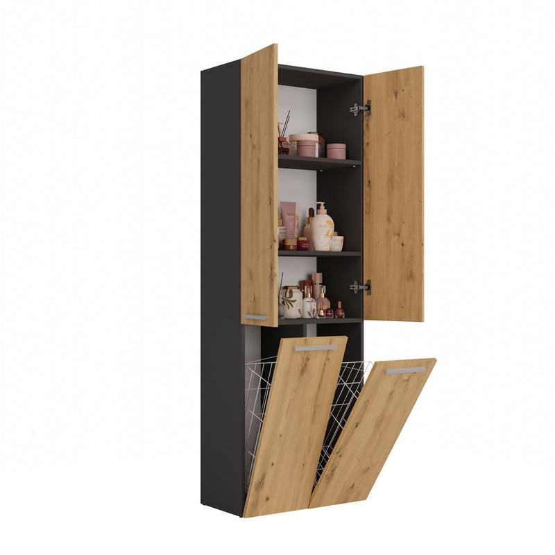 Topeshop NEL 2K DD ANT/ART KP bathroom storage cabinet Graphite, Oak
