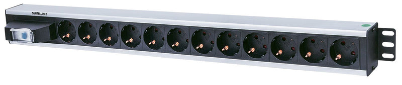 Intellinet Vertical Rackmount 12-Way Power Strip - German Type, With Single Air Switch, No Surge Protection (Euro 2-pin plug)