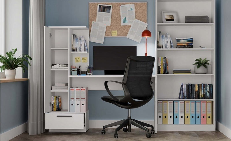 Cosmo Desk + Bookcase Set, White