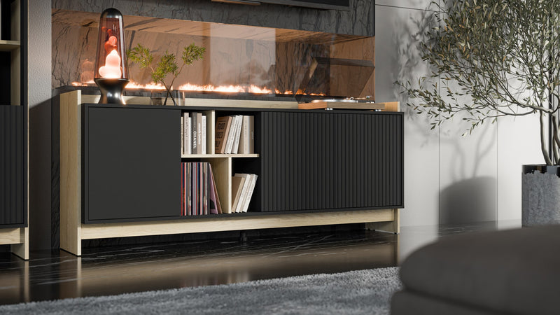 Commode Cama PORTO 3D 190x38x77 chêne/noir