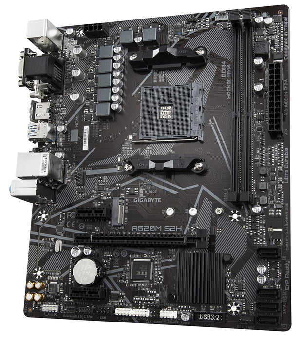 GIGABYTE A520M S2H Motherboard - Supports AMD Ryzen 5000 Series AM4 CPUs, 4+3 Phases Pure Digital VRM, up to 5100MHz DDR4 (OC), PCIe 3.0 x4 M.2, GbE L